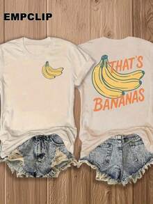 Women's Sets: White Short Sleeve T-Shirts For Women - Featuring A Fun Decorative Banana-Themed Text, Humorous Designs, Double-Sided Print, 100% Pure Cotton, Round Neck, Regular Fit, Soft And Breathable, Suitable For All Seasons, Ideal For Both Work And Casual Wear, Versatile And Easy To Match, A Great Gift For Holidays Or For Friends. - 杏色 - 查看 6