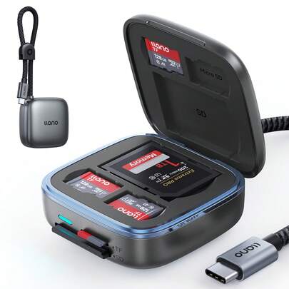 Adaptador lector de tarjetas SD y Micro SD, Lector de tarjetas de memoria TF 3.0 con 6 ranuras de almacenamiento, Plug&Play, Lector de tarjetas inteligente 2 en 1 USB C 3.0 para Windows, Android y Linux, Negro