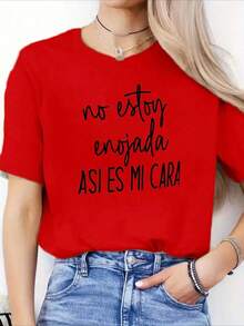 short sleevesPlayera camiseta basica estampada grafica dama mujer manga corta cuello redondo estampado frase frases chusca chistosas graciosas letra letras cursiva manuscrita no estoy enojada asi es mi cara ironia meme gym gimnasio ejercicio aesthetic regular casual comoda fresca ligera suave moderna juvenil romantica bohemia salida casa diario dia playa calor primavera verano oficina versatil creativaLeisure - Rojo - Ver 1