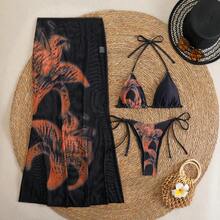 Conjunto de tres piezas con estampado floral - Nueva edición: Maxifalda transparente y bikini sexy - 9266 Juego de tres piezas Crisantemo - Ver 1