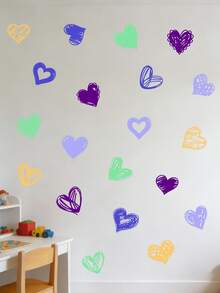 Creative Hand-Drawn Colorful Heart Stickers For Bedroom And Children's Room Decoration, 20 Vibrant Heart-Shaped Stickers For Wall Decoration - Type C - 20 Pieces - View 3
