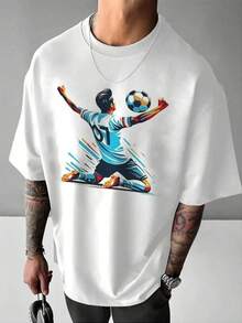 La imagen muestra a un jugador con el número 07 celebrando un gol de fútbol con los brazos alzados transmitiendo pasión y energía positiva símbolo de esfuerzo y victoria Camiseta de hombre casual cómoda y moderna para los amantes del deporte y la motivación diaria - Negro - Ver 6