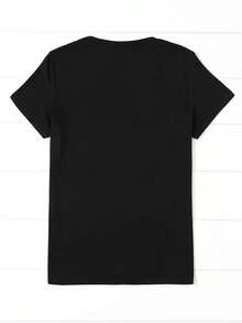 Women'S Casual Crew Neck T-Shirt with Nails & Girl Talk Print, Cotton Knit Fabric, Short Sleeve Top for all Seasons, 220gsm - Fashionable & Comfortable Clothing - Schwarz - Übersicht 2