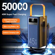 LIPETY 50000mAh Power Bank, 45W Portable Fast Charger With LED Light, With Built-In Cables, 4 Outputs And 3 Inputs, Perfect For Outdoor Use Such As Camping, Hiking, Boating - Black - View 2