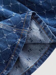 Falda Vaquera De Mezclilla Para Mujer En Color Sólido Con Borde Desfilachado - Azul - Ver 5