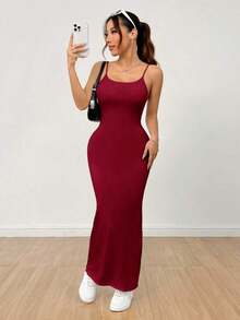 Vestido básico de tirantes finos blanco para mujer - Burdeos - Ver 7