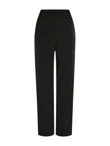 Conjunto de uniforme de pijama de unicolor con parches, cuello en V y manga corta - Negro - Ver 3