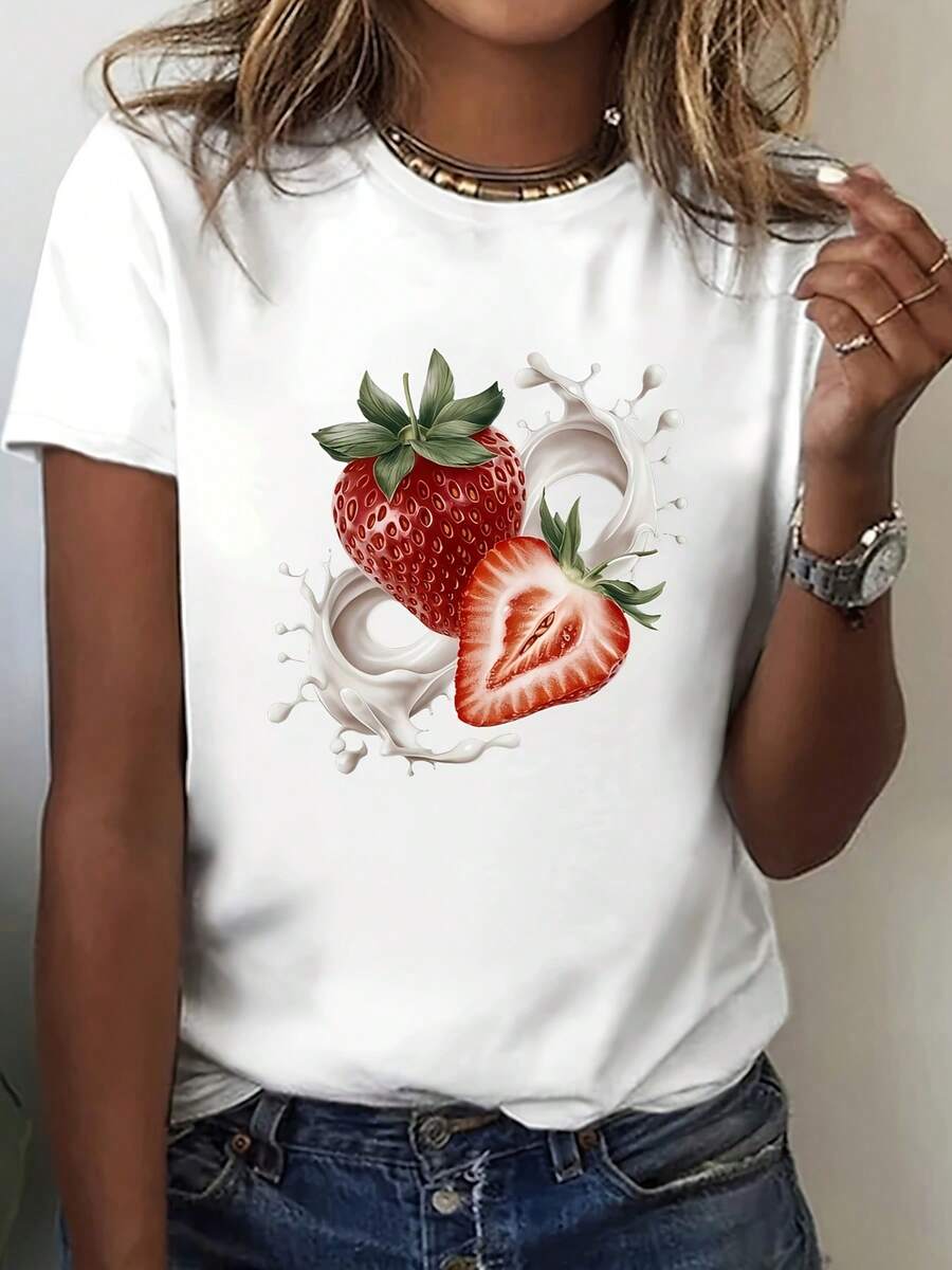 Women's Casual Short Sleeve T-Shirt, For Everyday Wear - 白色 - 查看 1