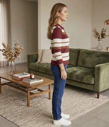 Striped Long-Sleeved Knit Shirt - Burgundy - View 3