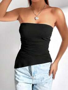 Top Sin Tirantes Con Pliegue Dividido - Negro - Ver 3