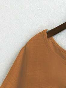 Top holgada de cuello redondo para mujer de talla grande en color verde salvia texturizado, para uso casual/diario/al aire libre/minimalista/vacaciones que estiliza, para primavera/verano - Naranja - Ver 3
