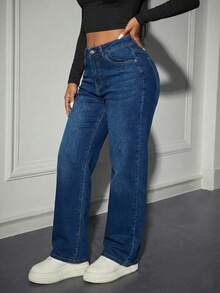 Jeans De Corte Recto Y Tiro Alto Estilo Minimalista Y Atemporal. - Azul Oscuro H2KA02 - Ver 5