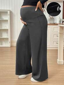 Pantalones casuales de unicolor con bolsillo para mujeres embarazadas, para uso diario - Gris Oscuro - Ver 1