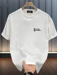 Men's Short-Sleeved T-Shirt, 180g, Cotton, Solid Color, New, Basic, Loose And Versatile, Ins Style, Urban Style, -Hop, Loose, One Size, With Digital Print, Sportswear, Pullover Style Top Of -Hop And Street Culture - Unisex Style. - 白色 - 查看 2