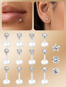 CIZME 16G 4 chiếc khuyên tai Tragus, khuyên môi, khuyên Labret đính đá, khuyên sụn tai, khuyên xoắn ốc, thanh trong suốt dẻo, khuyên giữ lỗ xỏ Medusa 6mm 8mm 10mm dành cho nữ và nam - Trong sáng - Xem 1