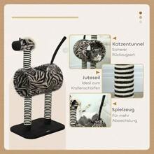Zebra Print Cat Tree With Tunnel Ø25 Cm, Total Height 93 Cm, Black And White Scratching Posts For Cats - 黑色 - 查看 4