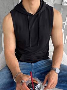 ZYNTH BALENO Camiseta sin mangas con capucha de moda para hombres, adecuada para uso diario y todas las estaciones - Negro - Ver 3