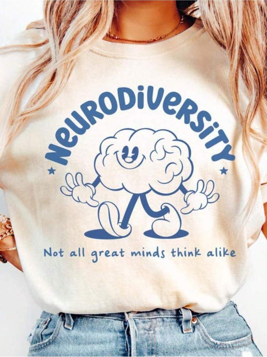 This Women's Crew Neck T-Shirt With A Cartoon Print Features A Minimalist Design That's Both Comfortable And Breathable, Making It Perfect For Everyday Casual Outfits. It Showcases A Natural And Elegant Style. - 白色的 - 查看 1