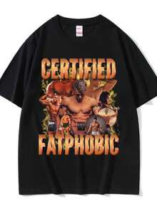 playeras de mujer Funny Certified Fat Phobic Fitness Gym Pump Cover T-shirts Men Women Casual Cotton Tshirt Workout Bodybuilding Summer T Shirt - Negro - Ver 1