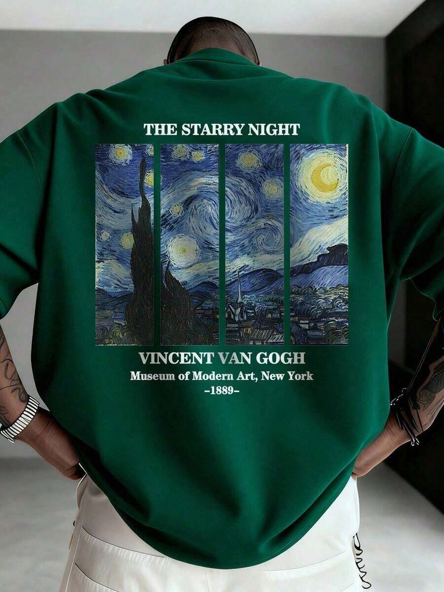 Camiseta de Manga Corta para Hombre Zrgoth, Versátil, Casual, Minimalista, con Estampado de Cielo Estrellado - Verde abeto - Ver 1