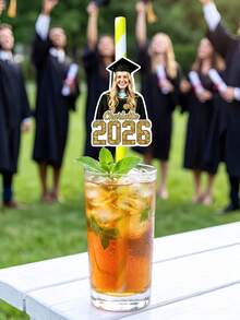 Pajitas personalizadas con sombrero de graduado - Fotos recortadas personalizadas, completas con pajitas y accesorios para que las adjuntes - Diversión para la fiesta de graduación, decoración de bebidas, accesorios de taza de graduación - Multicolor - Ver 6