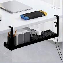 Metal Grid Desk Cable Management Tray, Clip-On Desk Cable Organizer With 3 Slots, Adjustable Vertical Desktop Cable Holder For Home Office - Black - View 1
