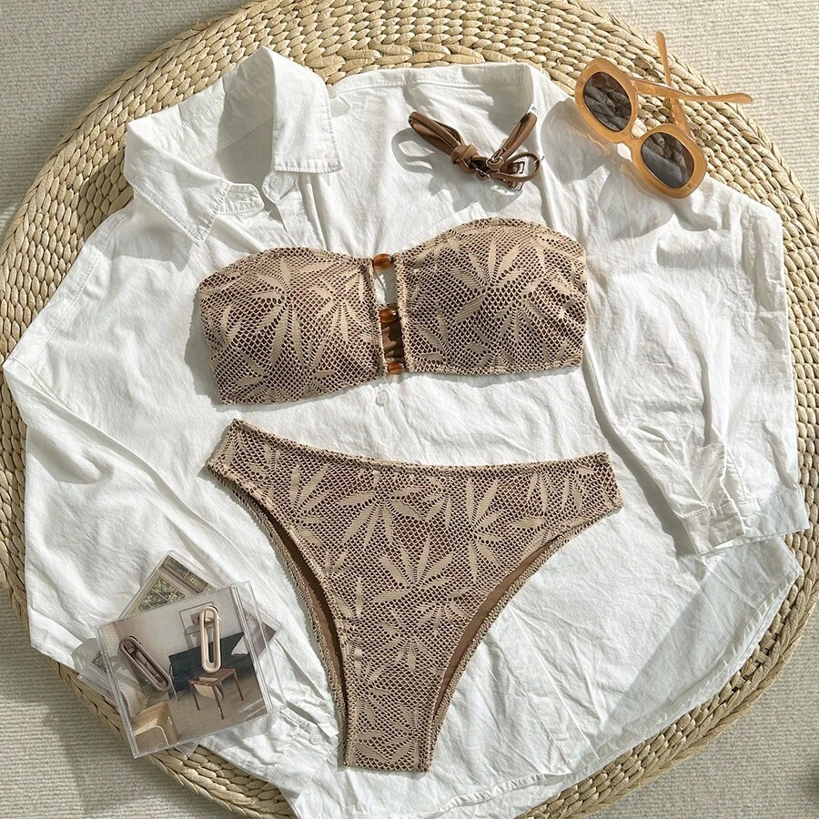 Nuevo Bikini Sexy de Dos Piezas de Cintura Alta para Vacaciones 2026 - Z17 Marrón claro - Ver 1