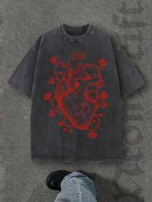 Camiseta casual vintage cómoda y lavada para mujer, camiseta de manga corta con cuello redondo,% algodón lavado y versátil para hombre, adecuada para uso diario y atuendos de, estilo unisex. - Negro - Ver 6