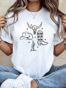 Camiseta de algodón% modelo 2026, tela de alta calidad y peso pesado, diseño de nicho moderno para el verano, camiseta básica sencilla y versátil para el día a día, efecto adelgazante, transpirable y cómoda, adecuada para todos, versátil con cuello redondo y manga corta. - Blanco - Ver 1