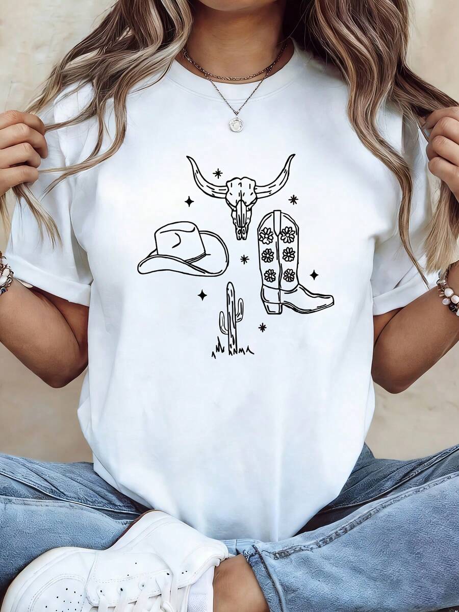 Camiseta de algodón% modelo 2026, tela de alta calidad y peso pesado, diseño de nicho moderno para el verano, camiseta básica sencilla y versátil para el día a día, efecto adelgazante, transpirable y cómoda, adecuada para todos, versátil con cuello redondo y manga corta. - Blanco - Ver 1