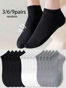 3/6/9/12 Pairs Women 4-Season Cotton Socks, Breathable Mesh, Moisture-Wicking Soft Fabric, For Sports Casual Business Daily Wear, Random Colors - Multicolor - View 12