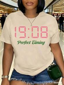 Cómodo Camisetas Deportivas Vintage para Mujer con Cuello Redondo y Estampados Gráficos - Con Eslóganes de Empoderamiento en Rosa y Verde, Camiseta Casual Transpirable de Manga Corta, Lavable, Ropa Festiva, Ajuste Cómodo, Ropa de Mujer a la Moda, Camiseta Gráfica, playeras de mujer algodon, blusa casual mujer,  mujer - Albaricoque - Ver 5