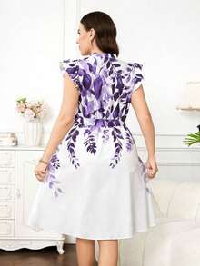Vestido con estampado gráfico, cuello con muesca, volantes, cinturón, lunares, vestidos para mujer, vestidos casuales de primavera, vestidos de picnic, vestidos de verano, vestidos de primavera, vestidos de festival, vestidos de Pascua, vestid - Multicolor 7 - Ver 2