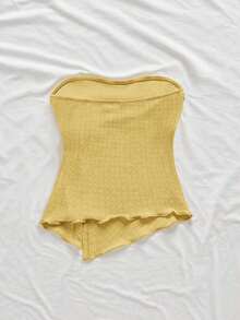 tubo fruncido de estilo elegante, romántico y elegante en color amarillo, apropiado para fiestas, vacaciones en la playa, regreso a la escuela, citas románticas, temporada de bodas, cumpleaños, Pascua, vestimenta de primavera/verano - amarillo ganso - Ver 2