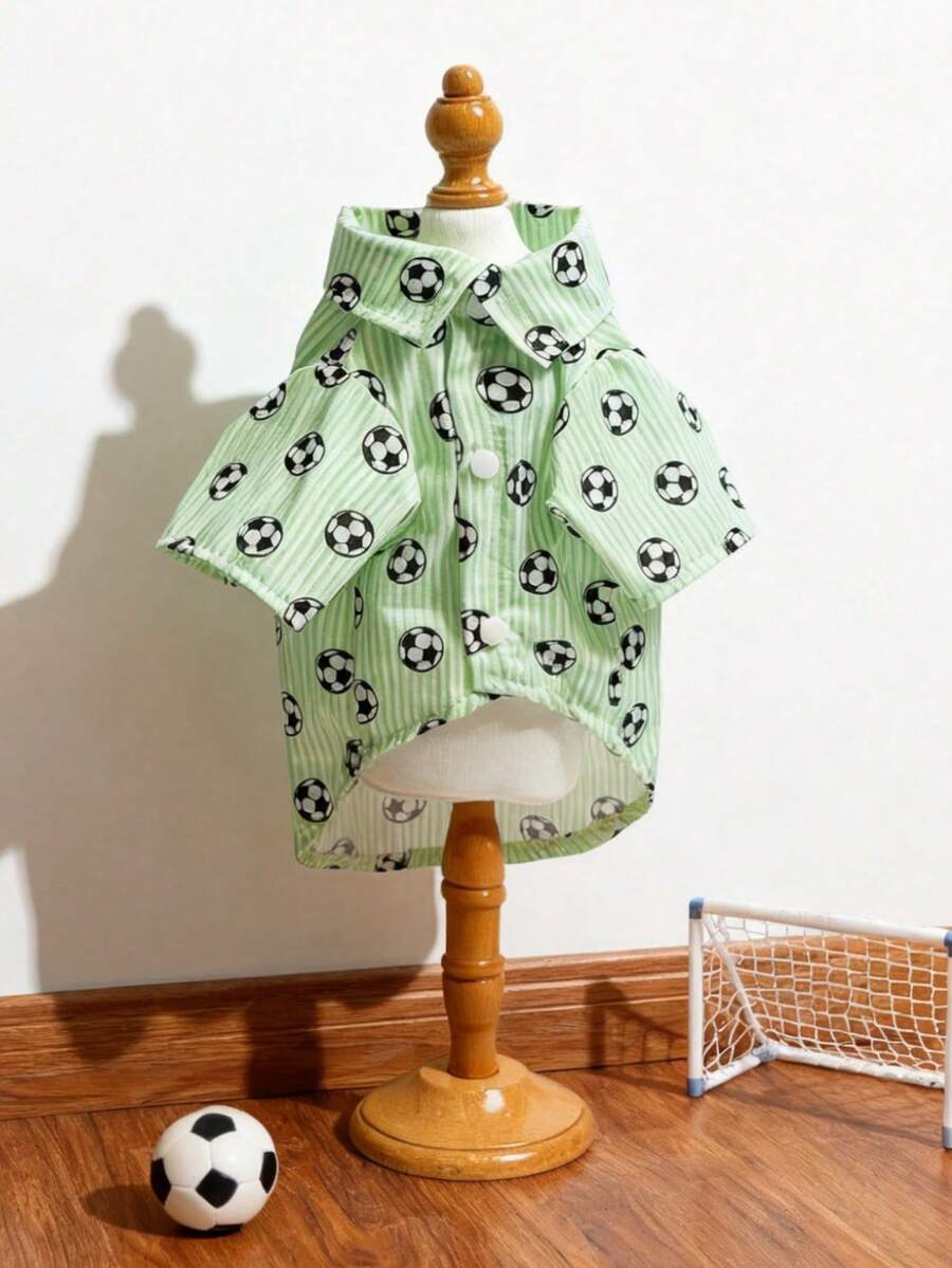 LUCKIE PAL 1pc World Cup Football Print Dog Pajamas, Casual Fashionable Pet Shirt With Buttons, Suitable For Cats And Dogs Indoor And Outdoor - Green - View 1