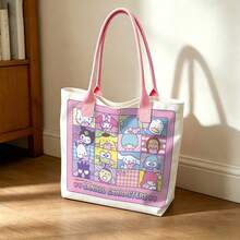Miniso Tas Tote Kanvas Motif Kotak-kotak Karakter Sanrio, Tas Bahu Warna Krem untuk Penggunaan Sehari-hari - Hitam - View 2
