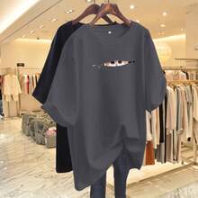 Women's Casual Printed T-Shirt, Short Sleeves, Round Neck, Spring/Summer Urban Fashion Unisex T-Shirt. QUQM - Màu xám đen - Xem 12