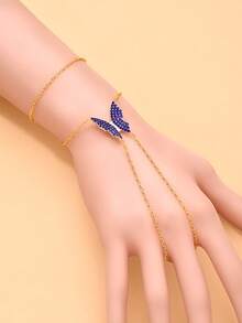 1pc Bohemian Style Blue Butterfly Knuckle Ring Bracelet, Fashion Accessory For Women - Gold - View 2