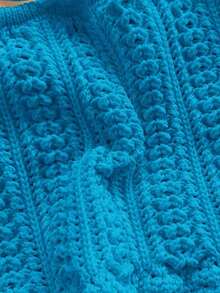 Conjunto de 2 piezas de top corto de ganchillo con tirantes finos y falda de cintura baja, adecuado para festivales de música, estilo bohemio, citas de vacaciones, tarde de té - azul real - Ver 8