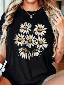 Women's T-Shirt With Blue Butterfly - Elegant Oversized White Vintage Street Style Unisex Cotton Short Sleeve Crew Neck T-Shirt - -2 - 查看 6