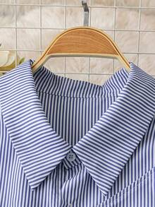 Camisa a rayas casual y versátil para uso diario de mujer - Celeste - Ver 3