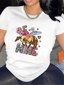 Nuevo modelo 2026,% algodón, adecuado para primavera y verano, corte holgado, ropa casual, diseño moderno, material duradero, camiseta de mujer de primavera-verano con estampado de alta calidad. Perfecta para vacaciones en la playa, viajes a la playa, campamentos de verano, ropa casual, reuniones temáticas de vacaciones, camisetas de manga corta adecuadas para el uso diario. - Blanco - Ver 1