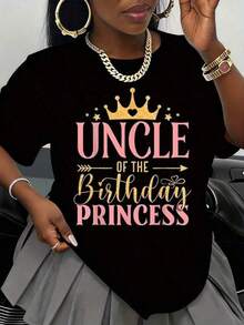2026 Camiseta de Princesa del Cumpleaños del Tío Diseño de Corona y Estrellas Rosa Oro para Celebración de Cumpleaños Familiar envío nacional mujer, blusas para mujer>de manga larga 1pc 180g Unisex Loose Crewneck T-Shirt - Negro - Ver 7