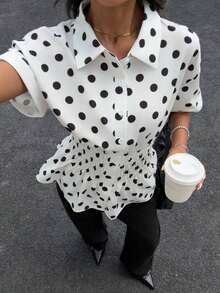 Blusa con cintura ceñida con estampado de lunares para mujer, nueva colección primavera/verano - Blanco - Ver 4
