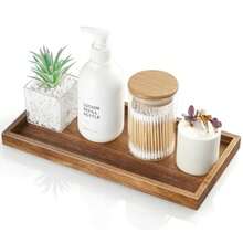 ALELION Bandeja de cambiador de baño de 11.7 pulgadas para mostrador, bandeja decorativa de madera de acacia para aparadores, joyas, dispensador de jabón para encimera de cocina - Madera de acacia - Ver 8