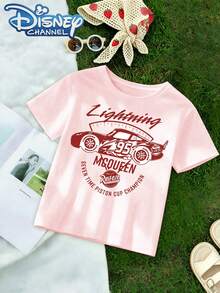 Disney Casual Style Men's T-Shirt Lightning Mcqueen Car Design Summer Wear For Kids And Teens Gift For Disney Fans - Hồng - Xem 2