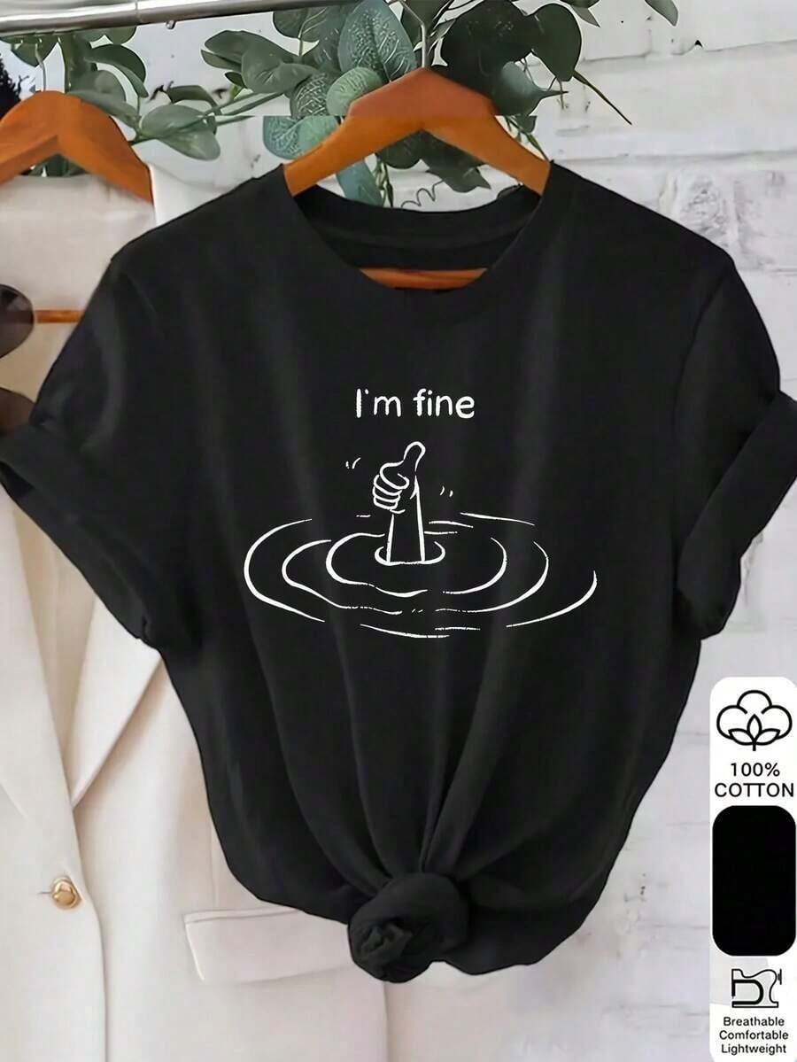 Camiseta con Estampado Gráfico para Mujer - I&Apos; Camiseta Casual de Manga Corta con Cuello Redondo y Diseño de Figura de Palitos y Ondas, para Primavera y Verano, Camiseta Blanca Lavable, Camisetas para Mujer, Camiseta con Diseño Divertido, Camiseta de Ajuste Cómodo - Camiseta Unisex de Algodón Suelto de Manga Corta y Cuello Redondo, Estilo Urbano Vintage - Negro - Ver 1