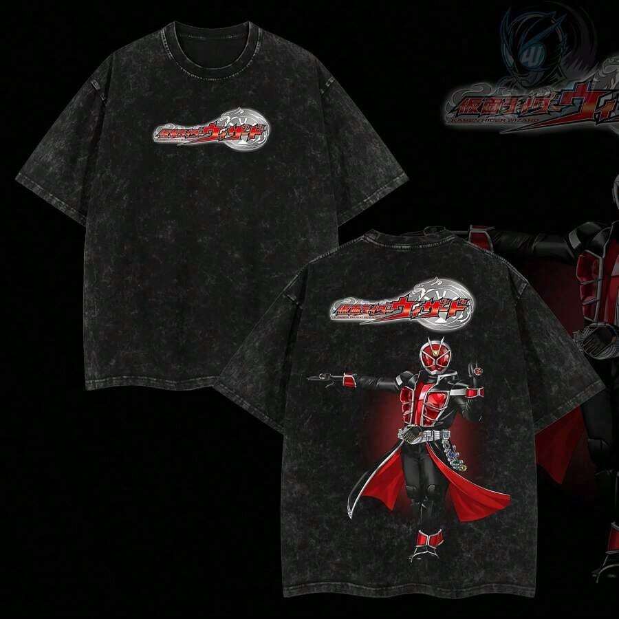Graphic Cotton-Shirt Anime Print-ShirtRider4U Kamen Rider Wizard Oversized Washed-Shirt Premium Cotton Classic Fit S-5XL Menswear Soft Top American-Made Premium Seamless Tshirt Y2K,Oversize Plus Size Men's S To 5XL,Summer Tee - màu đen - Xem 1