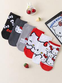 Noctvar OBM Sleepwear X Hello Kitty Hello Kitty 短袜（1/6 双装），可爱萌系猫咪图案，舒适透气，适合学生/成人，可作礼物或日常穿着，男女通用 - 彩色 - 查看 3