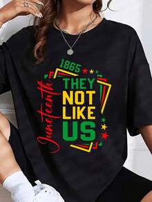 Independence Day Celebration T-Shirt Featuring The Text "June 1865, They Are Not Like Us." It's A Perfect Gift For Friends And Family At Any Party Or Festive Occasion. 220g - 黑色 - 查看 7